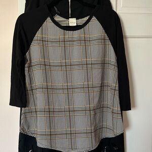 Kaileigh Black and White Plaid Long Sleeve Top